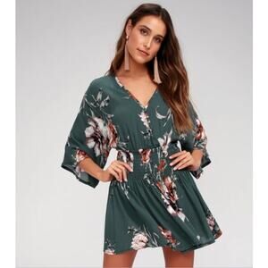 In My Bloom Washed Teal Floral Print Skort Dress M